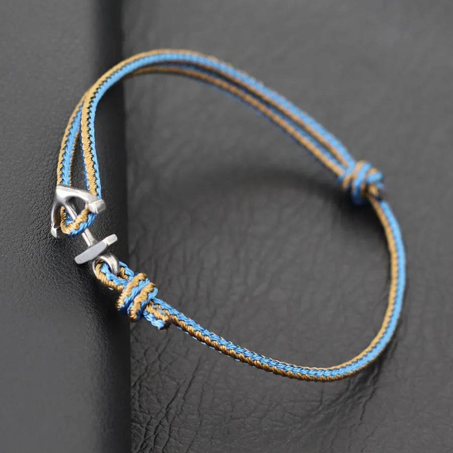 Fashionable Men Anchor Bracelet with Ethnic Cords Adjustable Handmade Premium Braclet Beach Surfing Jewelry Nautical Braslet