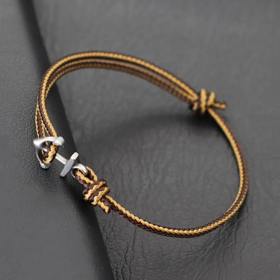 Fashionable Men Anchor Bracelet with Ethnic Cords Adjustable Handmade Premium Braclet Beach Surfing Jewelry Nautical Braslet