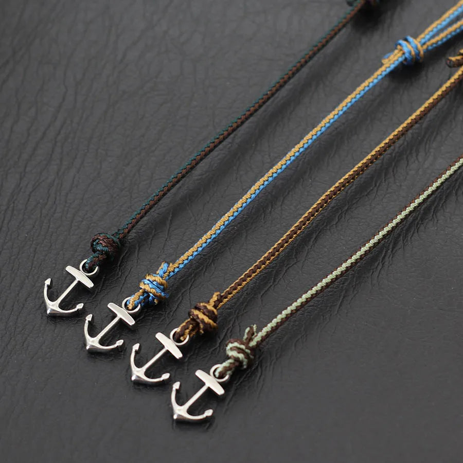 Fashionable Men Anchor Bracelet with Ethnic Cords Adjustable Handmade Premium Braclet Beach Surfing Jewelry Nautical Braslet